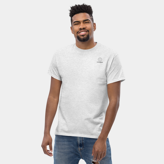 Front view of ash unisex tee with minimal front.