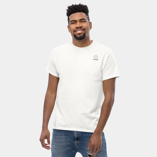 Front view of white unisex T-shirt with clean minimal front.