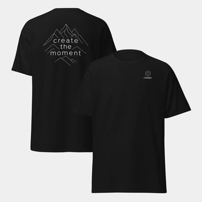 model wearing create the moment t-shirt (black) by creatpix