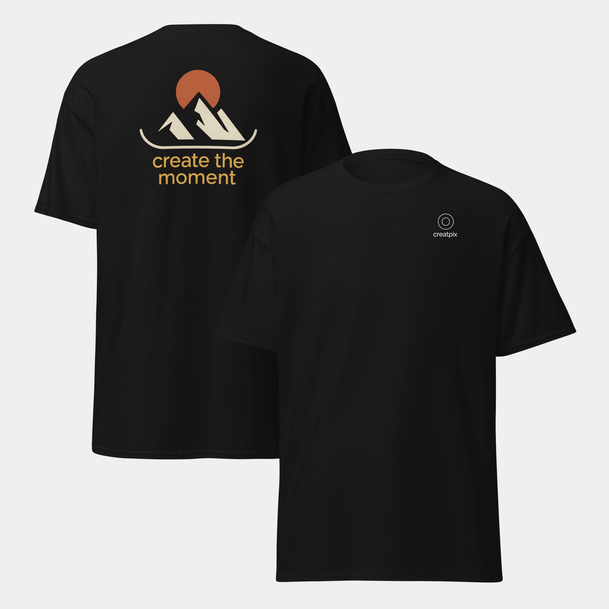 model wearing create the moment mountain t-shirt (black) by creatpix