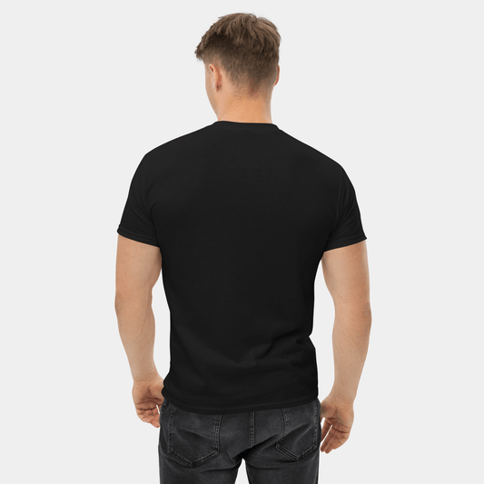 Back view of black Creatpix t-shirt with plain back for a clean look.