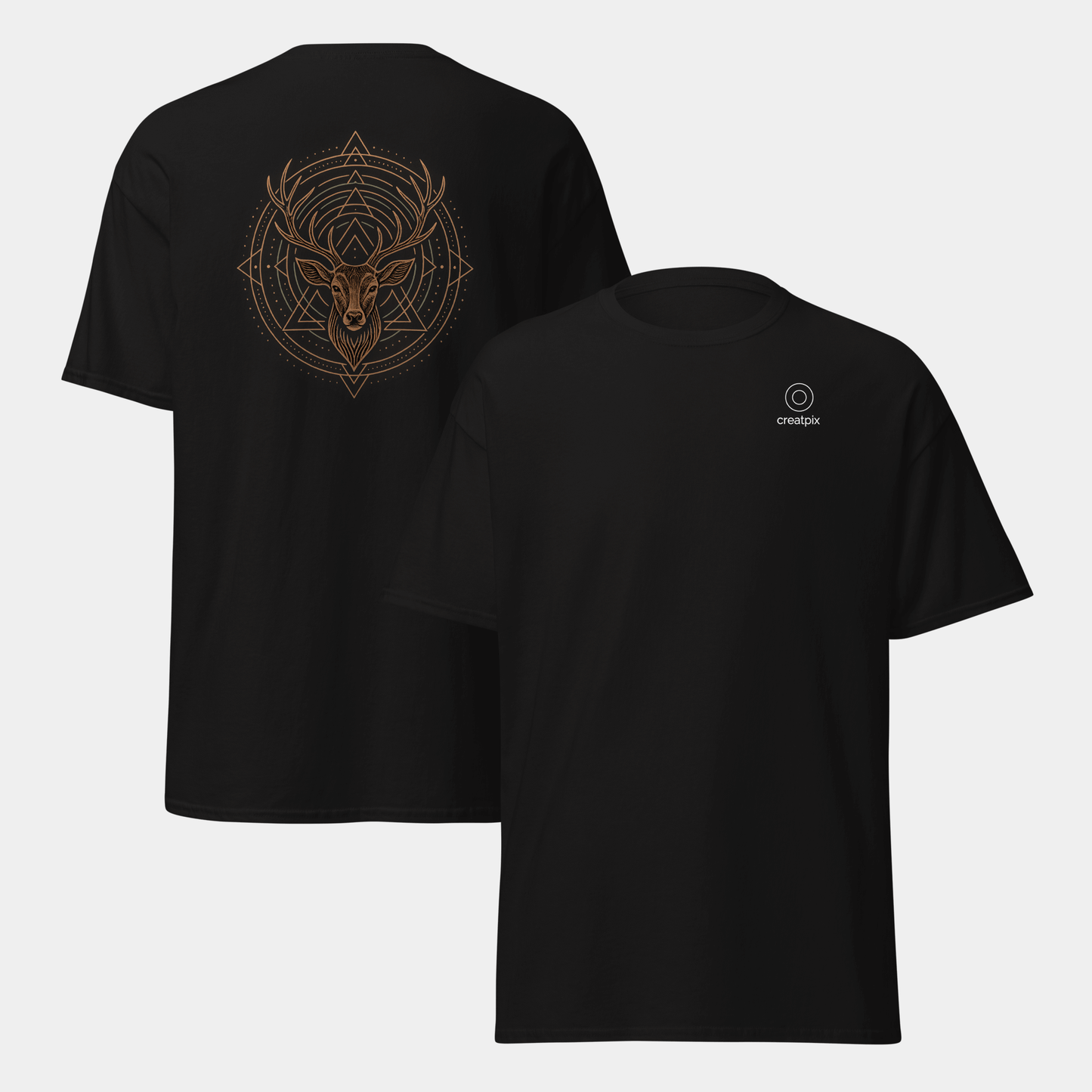 model wearing geometric stag t-shirt (black) by creatpix
