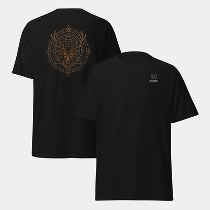 model wearing geometric stag t-shirt (black) by creatpix