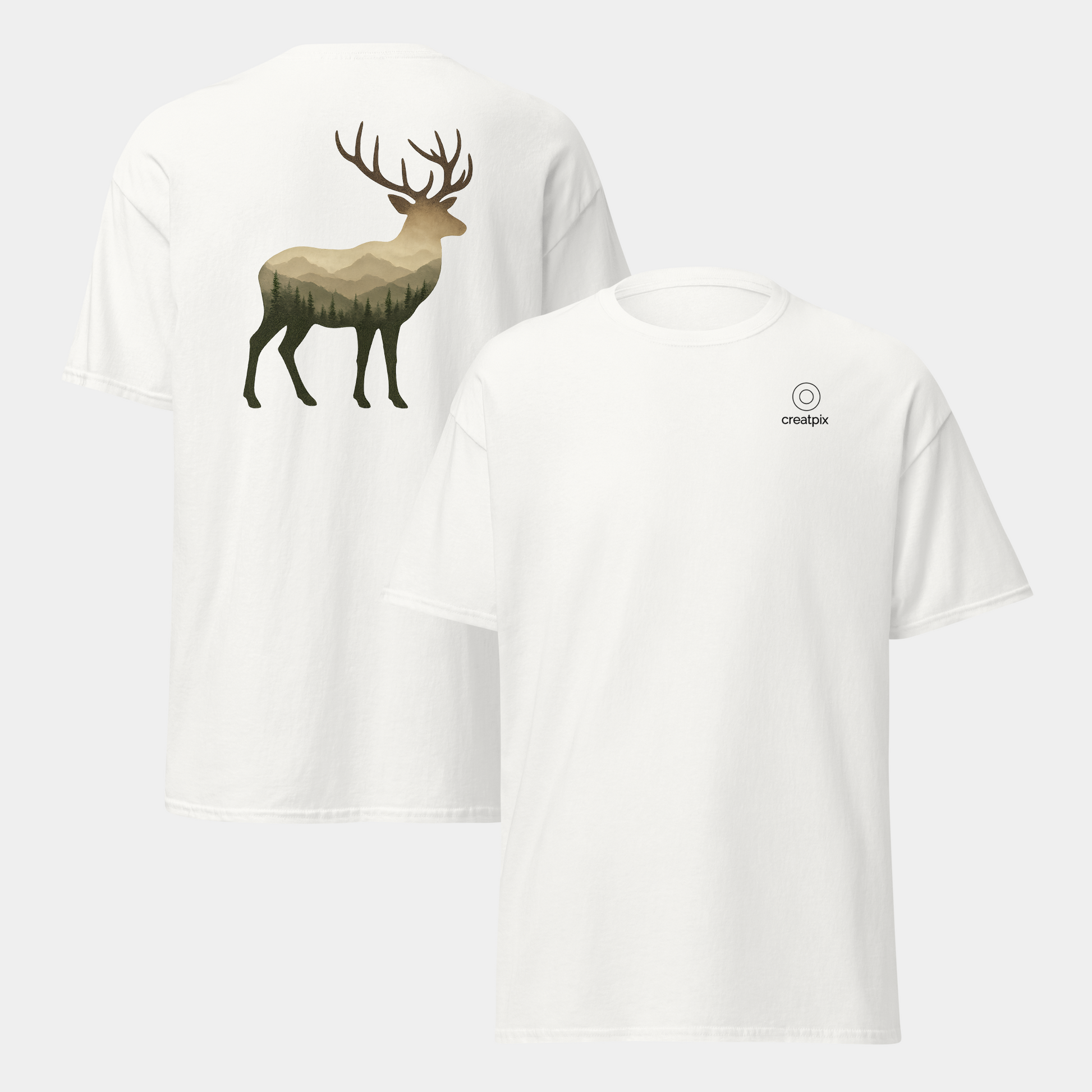 model wearing mountain deer t-shirt (white) by creatpix