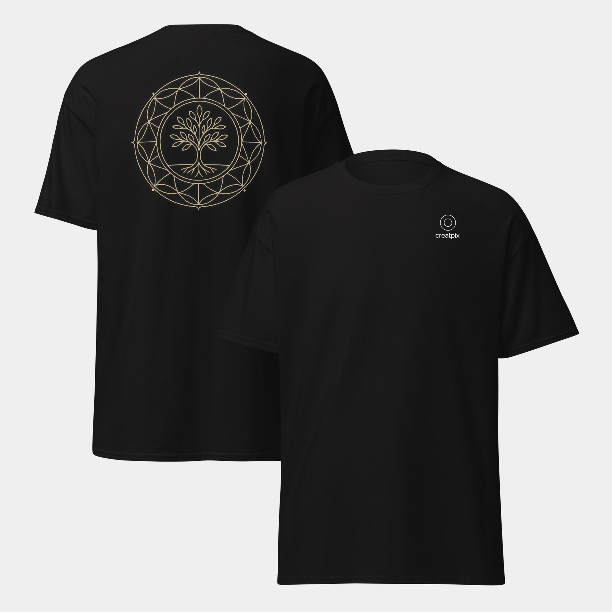 model wearing tree of life t-shirt (black) by creatpix