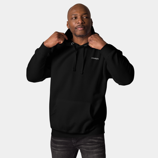 model wearing flowing line art gold hoodie (black) by creatpix