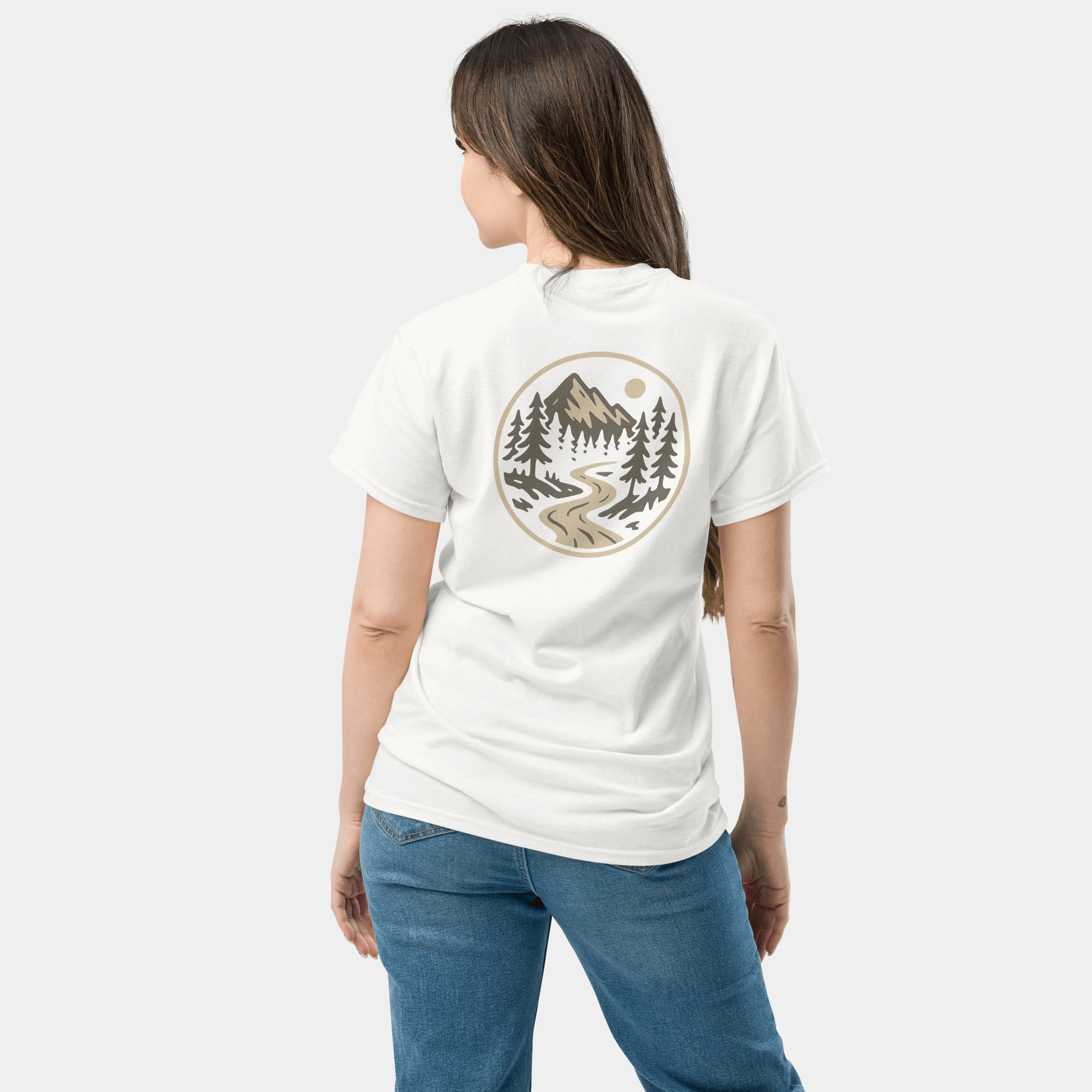 model wearing forest river t-shirt (white) by creatpix