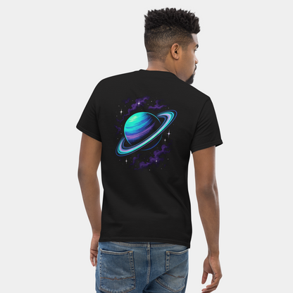 model wearing neon planet t-shirt (black) by creatpix
