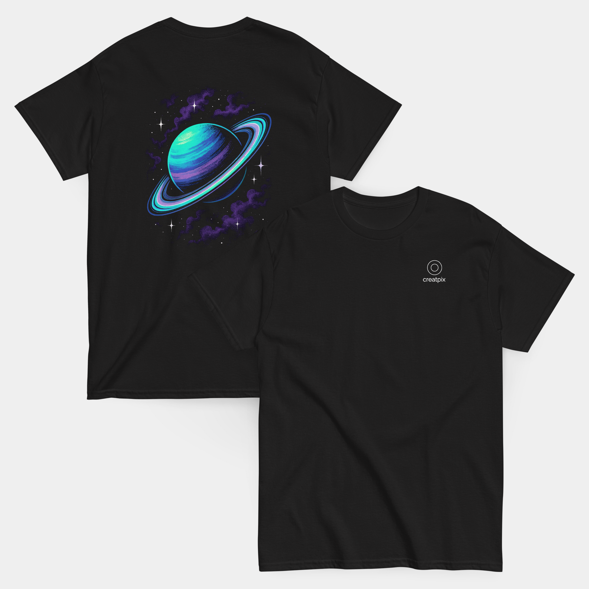 model wearing neon planet t-shirt (black) by creatpix