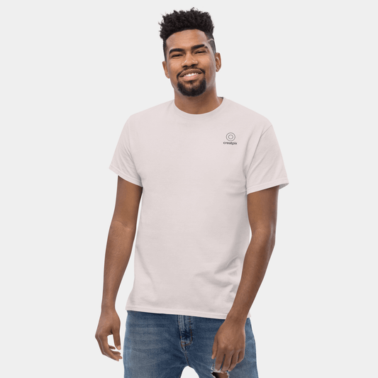 Front view of light Creatpix t-shirt with clean chest.