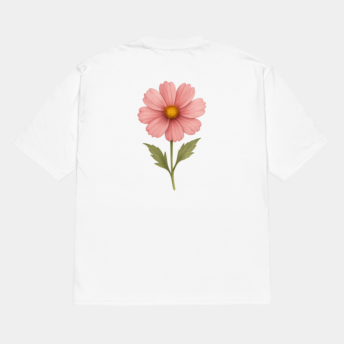 model wearing oversized blooming cosmos t-shirt (white) by creatpix