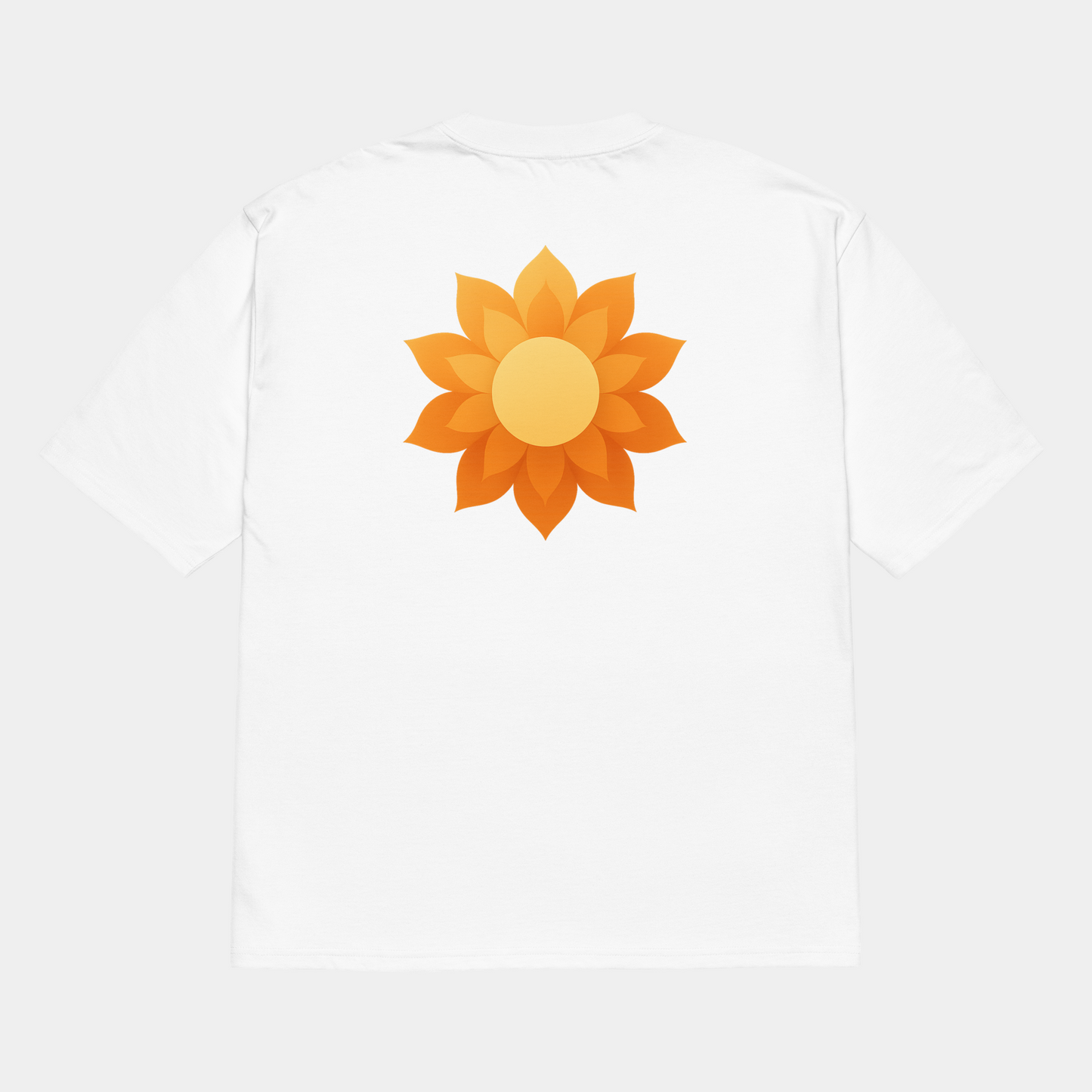 model wearing oversized sunrise blossom t-shirt (white) by creatpix