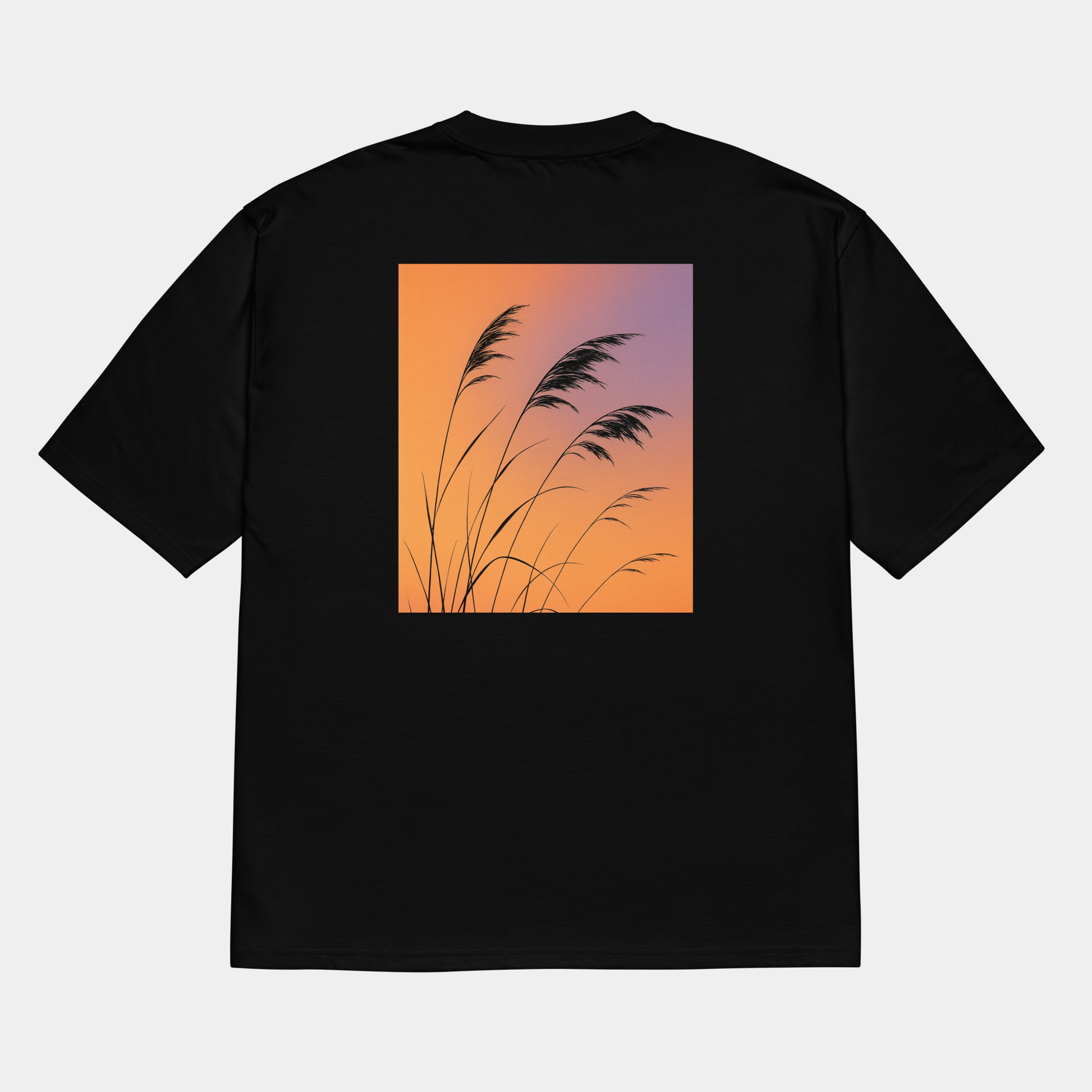 model wearing oversized gradient grass silhouette t-shirt (black) by creatpix