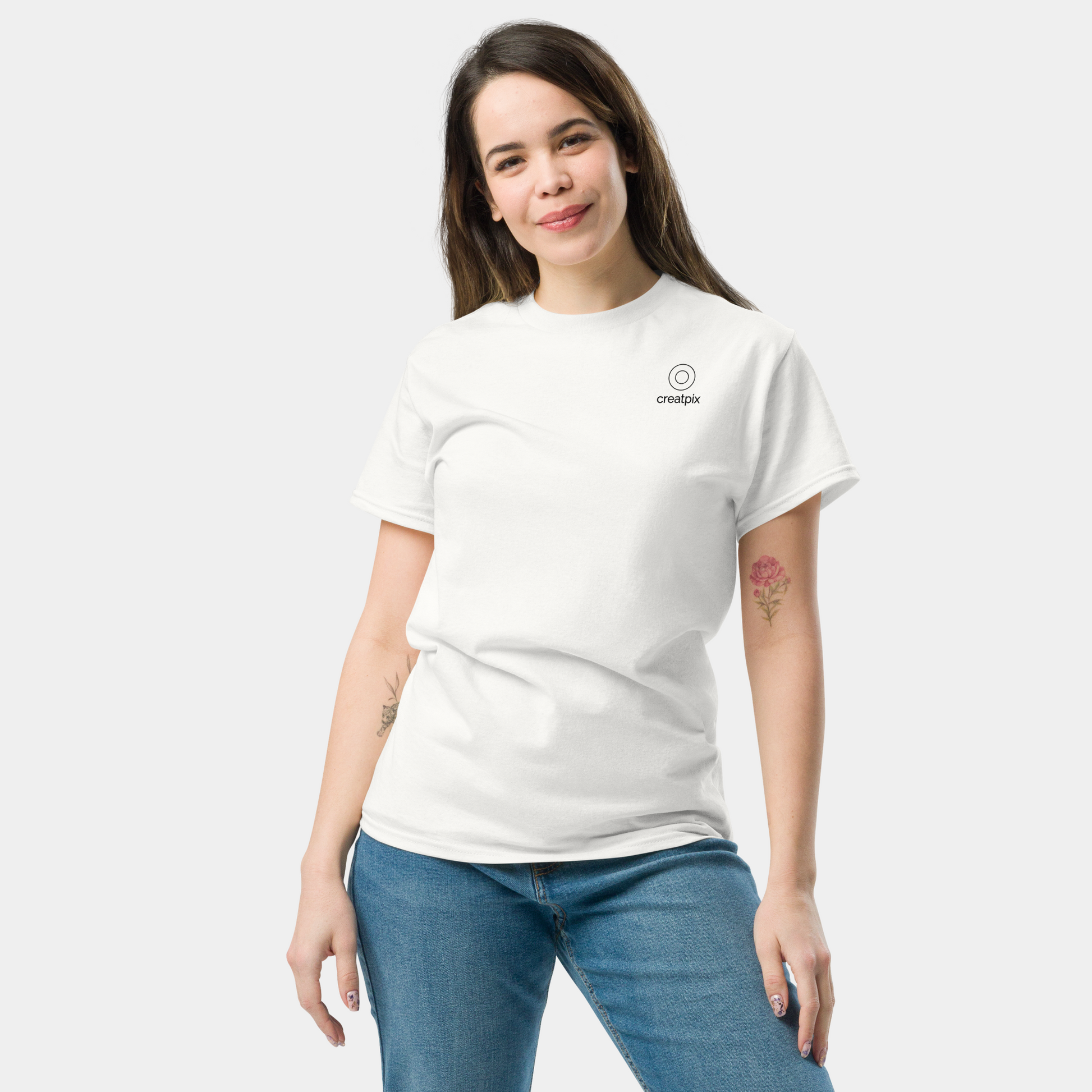 model wearing crescent moon and sprout t-shirt (white) by creatpix