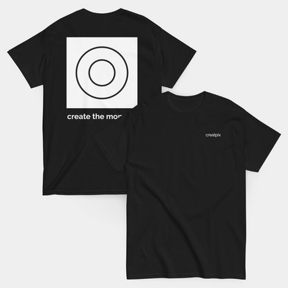 model wearing creatpix logo durable organic cotton t-shirt (black) by creatpix
