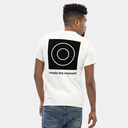 model wearing creatpix logo durable organic cotton t-shirt (white) by creatpix