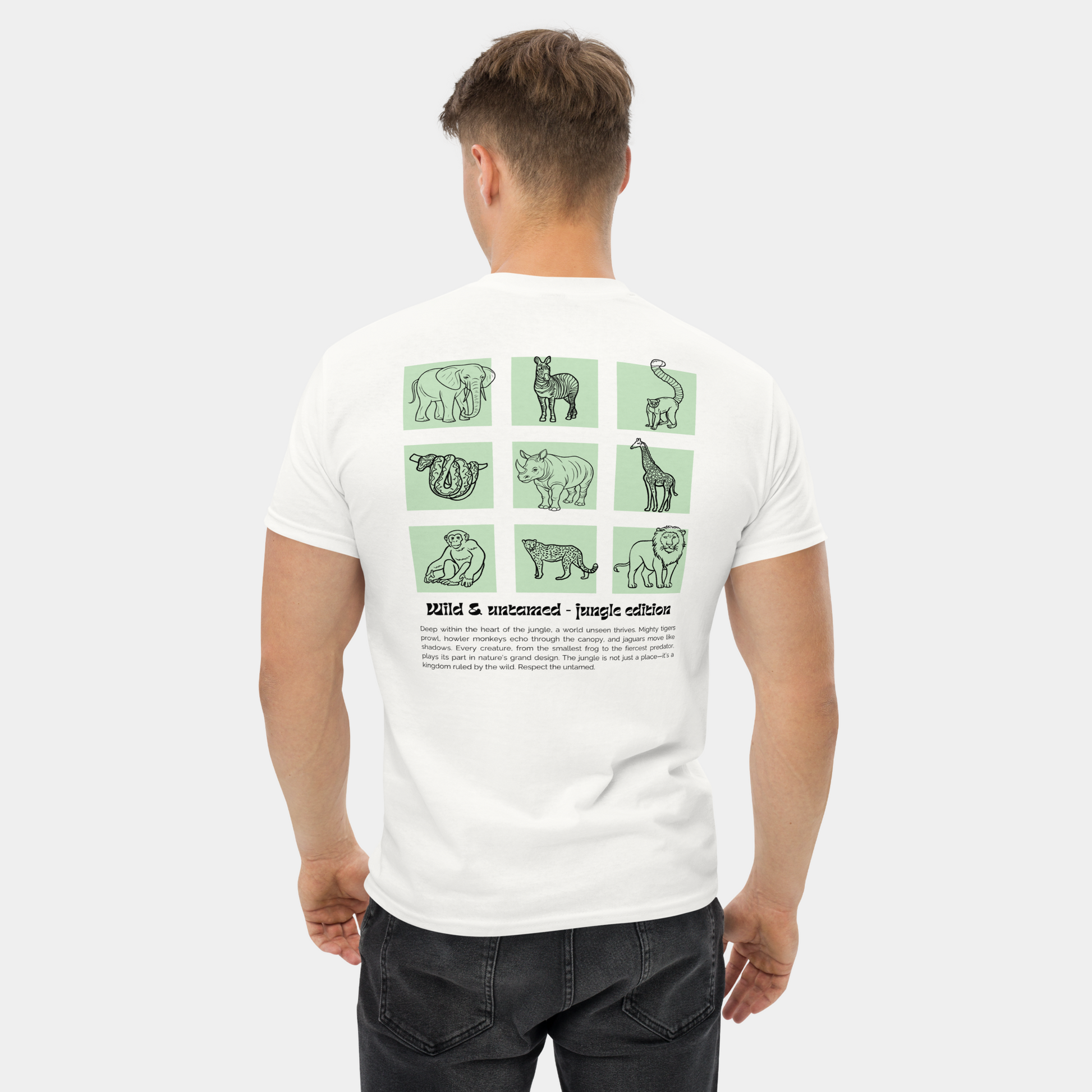 back view of man in white t-shirt with plain front – now 15% off