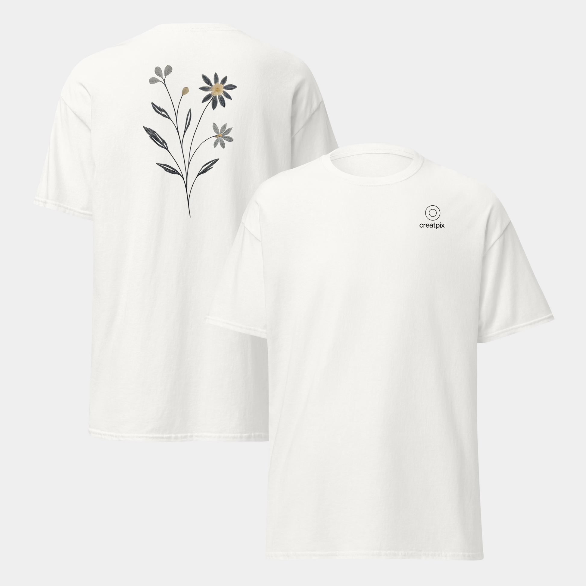 model wearing wildflower stem t-shirt (white) by creatpix